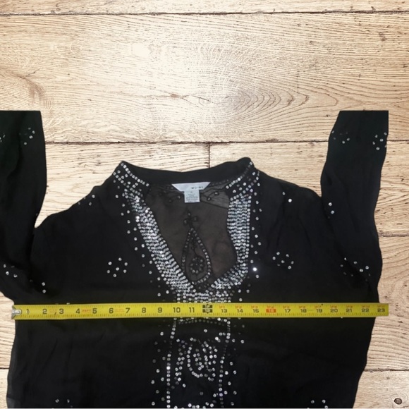 100% Silk V Neck Sequin Top Size 10 - Picture 4 of 12